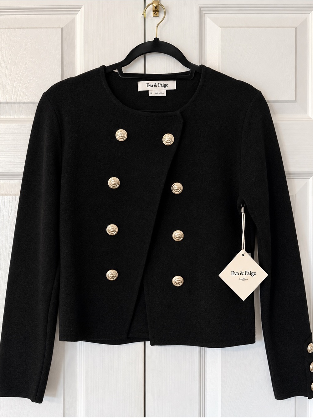 Black Double-Breasted Knit Sweater Jacket